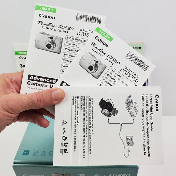 Canon PowerShot SD550 Digital Elph CB-2LU Charger Manuals, Box, Disc *No Camera* - Picture 4 of 12